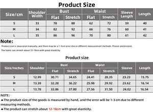 Detailed size chart in cm and inches for long sleeve cropped top with high elasticity