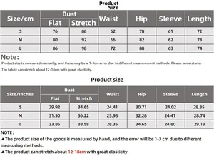 Gedetailleerde maattabel in cm en inch voor dames bodycon jurk met lange mouwen