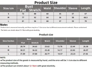 Detailed size chart for long sleeve polo bodysuit showing measurements in cm and inches