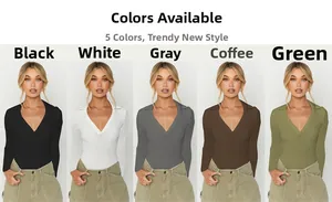 Détails du haut en maille côtelée ajusté disponible en noir, blanc, gris, marron et vert