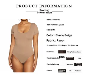 Detailed chart for apricot U-neck bodysuit showing 95% cotton fabric and size specs