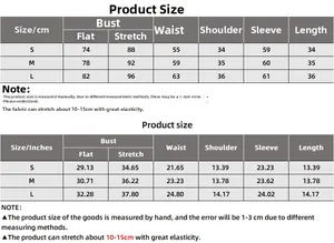 Tableau des tailles détaillé en cm et pouces pour crop top à manches longues évidé