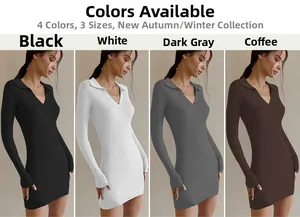 Collage of long sleeve bodycon knit dresses in black, white, grey and brown colors
