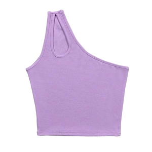 Top corto monospalla in maglia a coste lavanda con dettaglio cut-out da donna