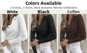 Three-panel view of slim fit ribbed polo shirts in white, black, and coffee brown colors