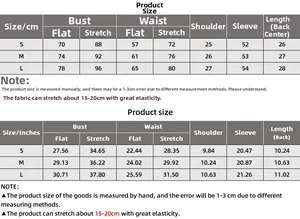 Size chart in cm and inches for sexy off-shoulder ribbed long sleeve crop top