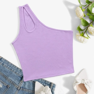 Top a Canotta Crop a Coste Monospalla da Donna in Cotone Poliestere Senza Maniche Vestibilità Slim Sexy Streetwear Base