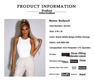 Detail of white sleeveless bodysuit showing 83% polyester milk silk fabric texture