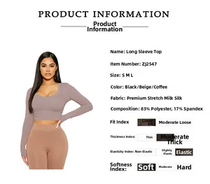 Detailing the elastic milk silk fabric texture and U-neck slim fit design of this top