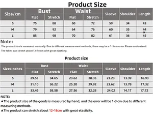 Detailed size chart for long sleeve slim fit U-neck top in centimeters and inches