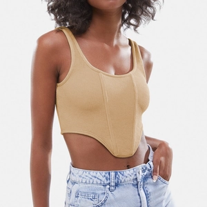 Sexy Women Ribbed Cotton Crop Top Corset Style Hem U-Neck Slim Fit Sleeveless Summer Fashion Camisole Vest Outfits