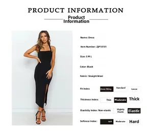 Detail view of a slim fit black halter midi dress with a high side slit in elastic fabric