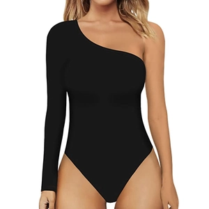 Body nero sexy monospalla a maniche lunghe da donna con design asimmetrico e vestibilità slim