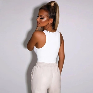 White sleeveless bodysuit for women with a tight fit and racerback design