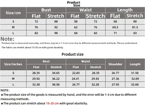 Detailed size chart for ribbed bodysuit showing bust and waist measurements in cm and inches