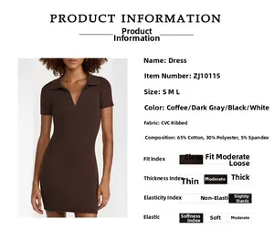 Detailed size and material chart for ribbed V-neck short sleeve mini dress