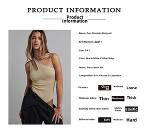 Detail eines aprikosenfarbenen gerippten Bodysuits mit One-Shoulder-Schnitt und Passform