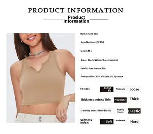 Détail du crop top en maille côtelée avec col en V et spécifications du tissu 95% rayonne