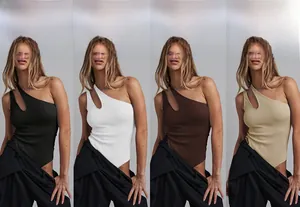 Details der Rippstrick-Bodysuits in den Farben Schwarz, Weiß, Kaffee und Aprikose