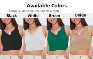 Collage de crop tops en maille côtelée à col en V en noir, blanc, vert et abricot