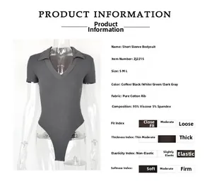 Detailed fabric specification for ribbed rayon bodysuit showing material and stretch quality