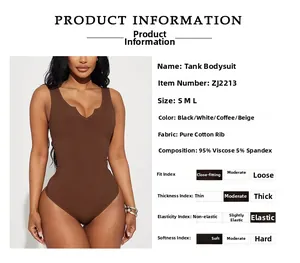Spécifications détaillées du bodysuit marron à col en V avec paramètres du tissu
