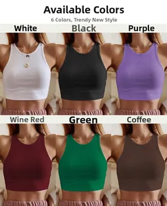 Detailed grid showing six vibrant colors of the slim-fit ribbed cotton cropped tank top
