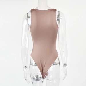 Close-up detail of the sleeveless bodysuit back with high-cut design and stretchy fabric