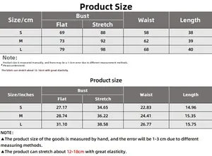 Size chart detail for ribbed sleeveless crop top showing CM and Inch measurements