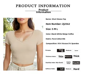 Dettagli del crop top in cotone a coste con tabella taglie e composizione del tessuto