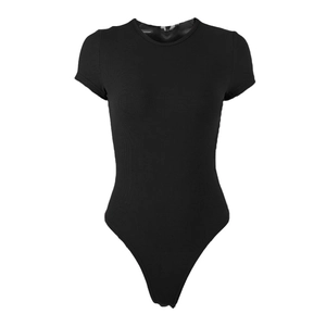 Bodysuit femme noir en coton côtelé avec col rond pour un look estival et sexy