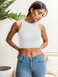 Slim fit white ribbed cotton sleeveless crop top for women in summer fashion style
