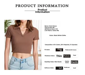 Detailed fabric chart for ribbed polo crop top showing cotton blend material and size options