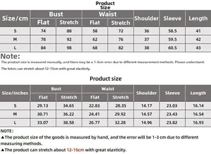 Detailed size guide table for women's long sleeve polo crop top in CM and inches