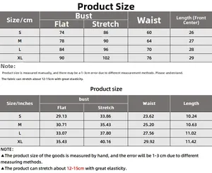 Detailed size chart for crop top vest in cm and inches showing bust and waist dimensions