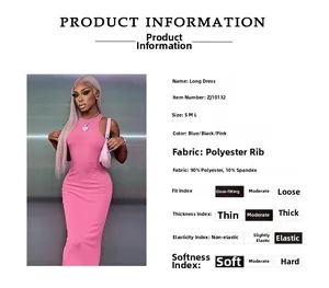 Größentabelle und Stoffinfos für das ärmellose Ripp-Maxikleid mit hoher Elastizität