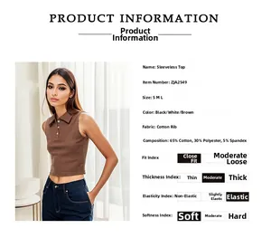 Détail du crop top polo marron café en maille côtelée avec coupe ajustée et sans manches