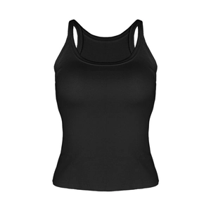 Slim fit black U-neck ribbed cotton tank top for women with a racerback design