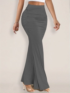 Slim fit dark gray ruched maxi skirt with bodycon cut for women summer fashion