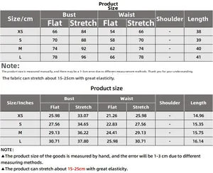 Detailed size guide table for women crop tops with cm and inches measurements