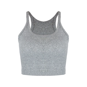 Women's minimalist grey ribbed cotton sleeveless crop top with a slim fit U-neck