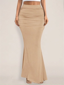 Women Ruched Bodycon Maxi Skirt Sexy Mermaid Fishtail Long Skirt High Waist Slim Fit Polyester Spandex Bottoms Summer Party