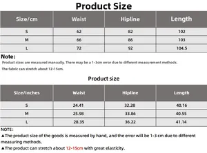Size chart for low waist flared pants in CM and Inches with high elasticity details