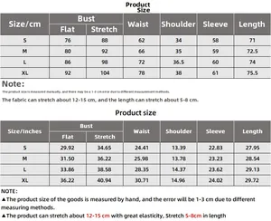 Detailed size chart for slim fit long sleeve bodysuit showing S M L XL measurements