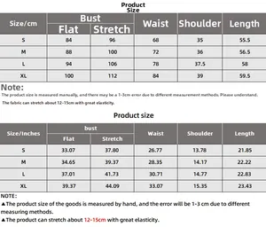 Size chart showing S to XL measurements for slim fit square neck top with high elasticity