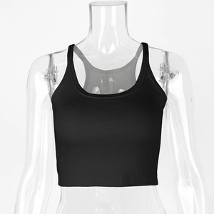 Detail of black ribbed knit crop top featuring a U-neck and vertical textured fabric