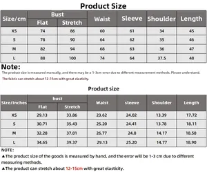 Size chart showing XS-L measurements in cm and inches for the slim fit flare sleeve top