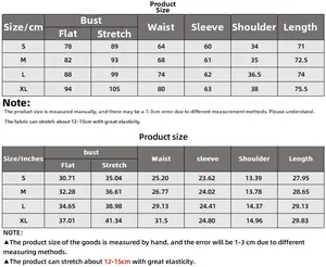 Size chart for lantern sleeve knit bodysuit showing S to XL measurements in cm and inches