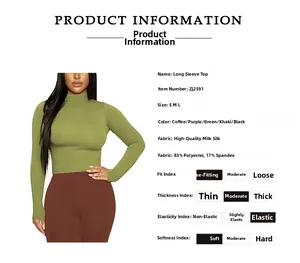 Slim fit high neck long sleeve top in five colors with polyester and spandex blend