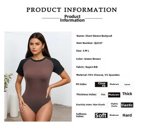 Detailed chart showing 95% viscose fabric composition and size guide for the short sleeve bodysuit
